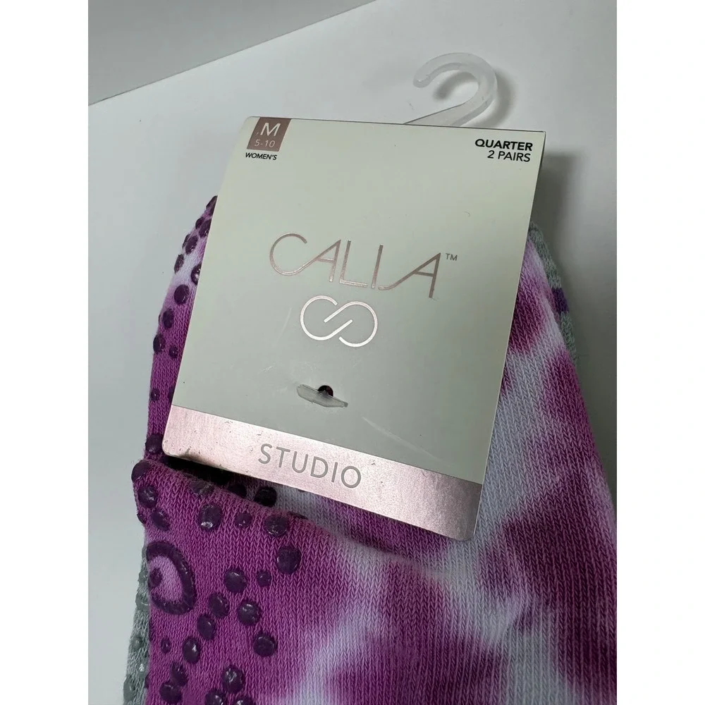 Calia Studio Women 4 Pairs Quarter Gripper Socks Pink Tie Dye Gray Medium 5-10